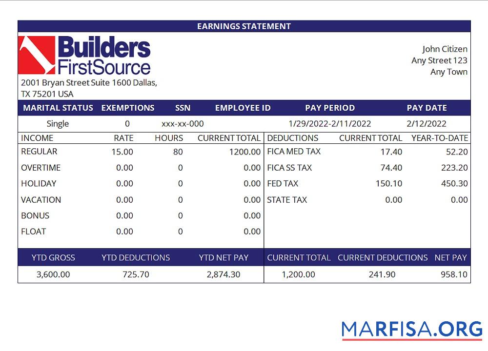 Downloadable USA building materials earning template
